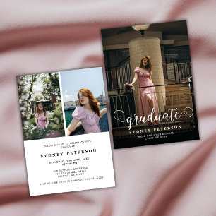 Stylish Script Modern 3 Photo Graduation Party Invitation