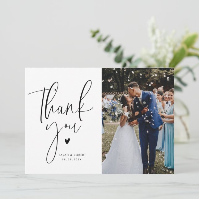stylish script modern wedding thank you card (Standing Front)