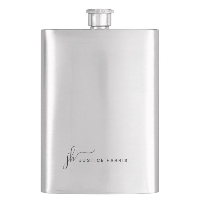 Stylish Script Monogram Modern Personalized Hip Flask (Front)