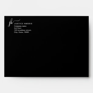 Stylish Script Monogram Modern Professional Black Envelope