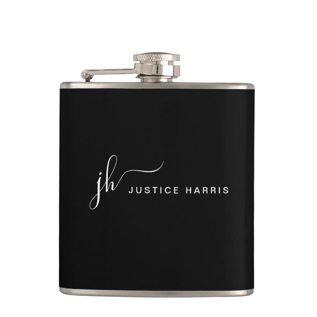 Stylish Script Monogram Modern Simple Personalized Hip Flask (Front)