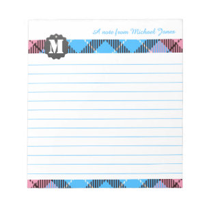 Stylish Script Name Custom Monogram Tartan Lined Notepad