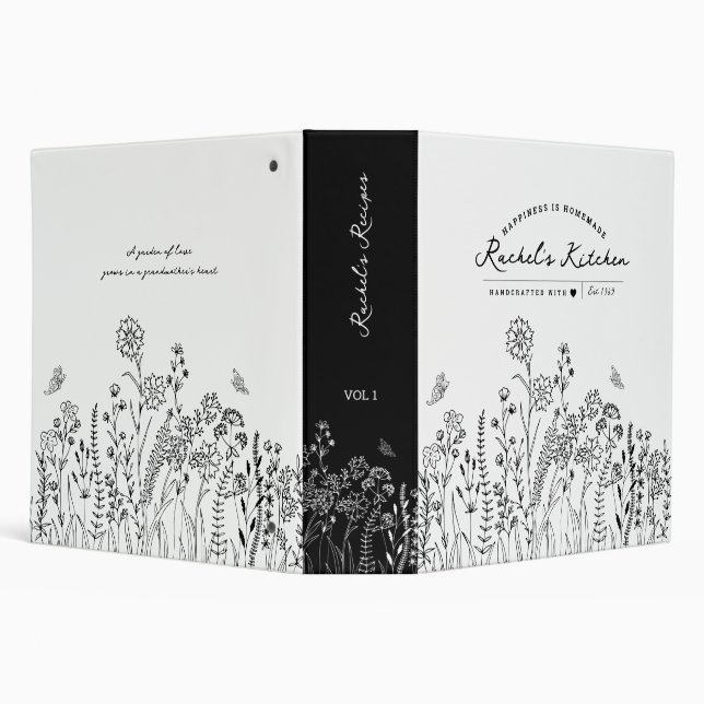 Stylish Script Name Pretty Floral Pattern Apron Binder (Background)