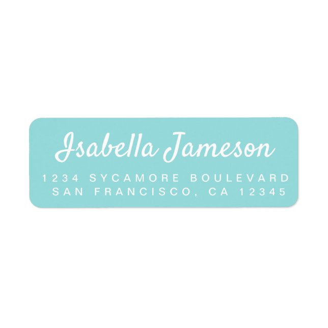 Stylish Script Name Turquoise Blue Return Address (Front)