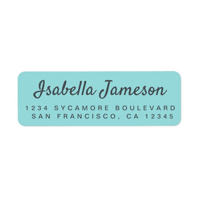Stylish Script Name Turquoise Blue Return Address (Front)