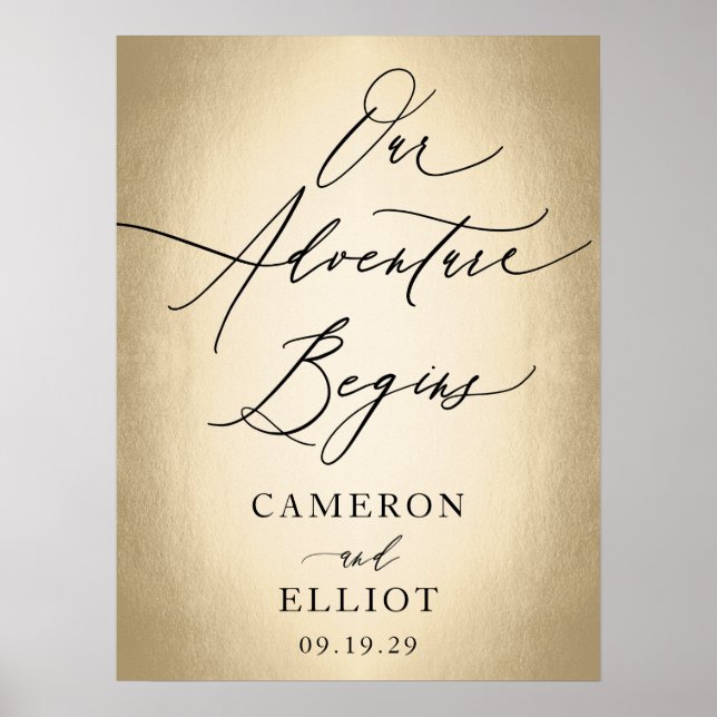Stylish Script Our Adventure Begins Wedding Sign (Front)