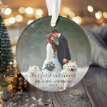 Stylish Script Our First Christmas Wedding Photo Ornament<br><div class="desc">Elegant Stylish Trendy Script Our First Christmas Wedding Photo Ornament</div>