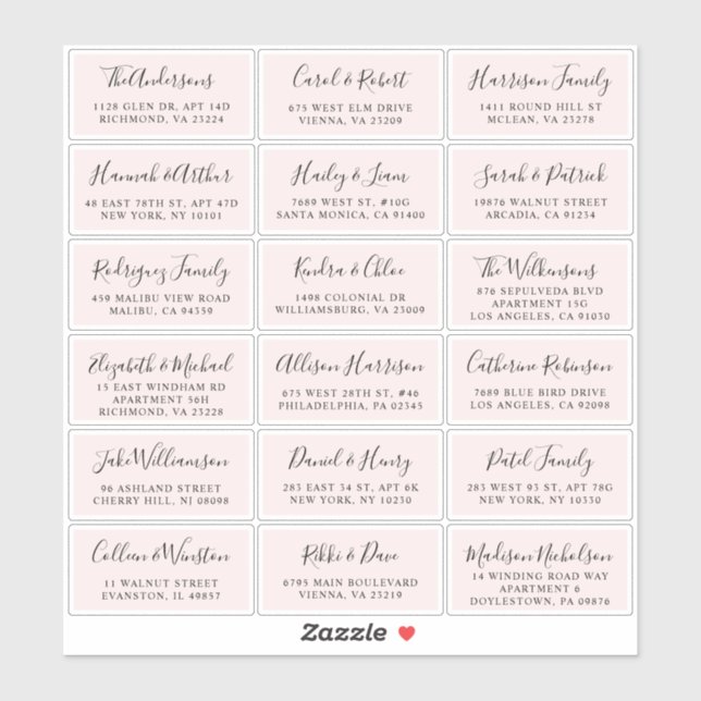 Stylish Script Pink Wedding Guest Address (Sheet)