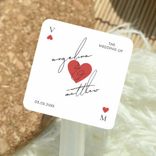 Stylish Script Playing Card Casino Vegas Wedding Square Sticker