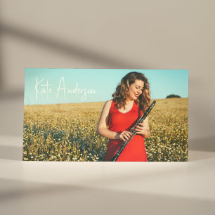 Stylish Script Profile Photo Musician Black&White Business Card