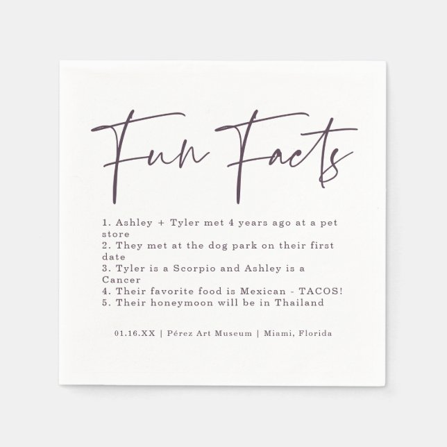 Stylish Script | Purple Colour Swatch Fun Facts Napkin (Front)