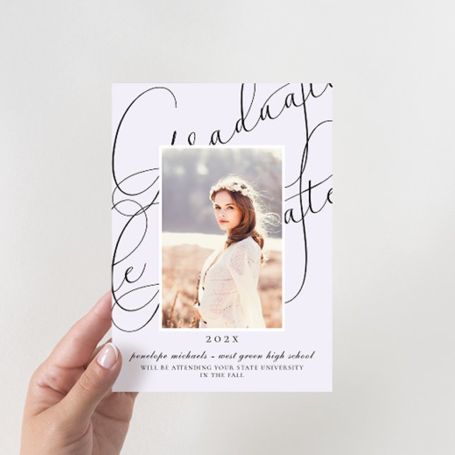 Stylish Script Purple Photo Graduation Party Invitation (Creator Uploaded)