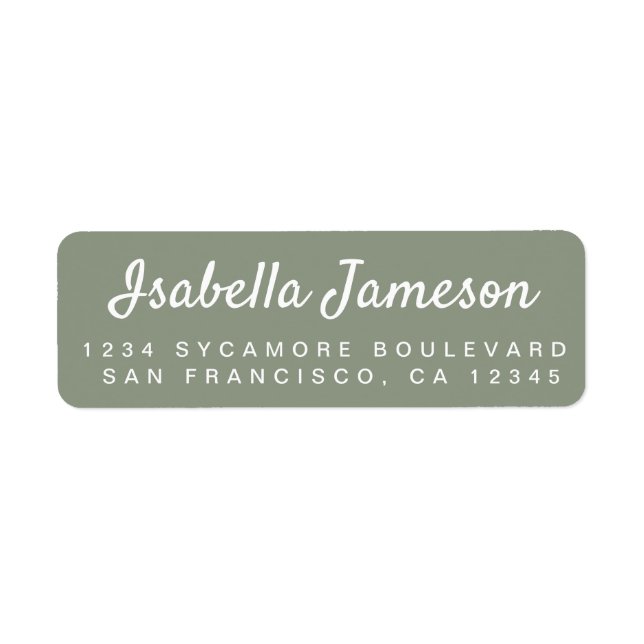 Stylish Script Sage Green Return Address (Front)