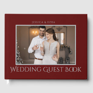 Stylish Script Silver and Burgundy   Photo Guest Book