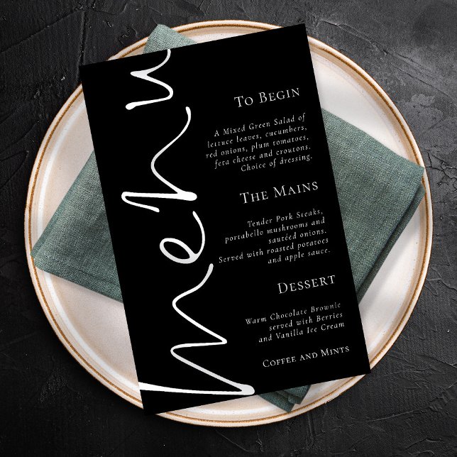 Stylish Script Simple Black Wedding Menu Poster (Creator Uploaded)