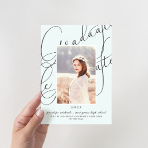 Stylish Script Soft Mint Photo Graduation Party Invitation