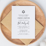 Stylish Script Star of David White Bat Mitzvah Invitation<br><div class="desc">Celebrate Bar Mitzvah with this modern,  elegant invitation,  featuring your custom text. Easily add your own details by clicking on the "personalize" option.</div>