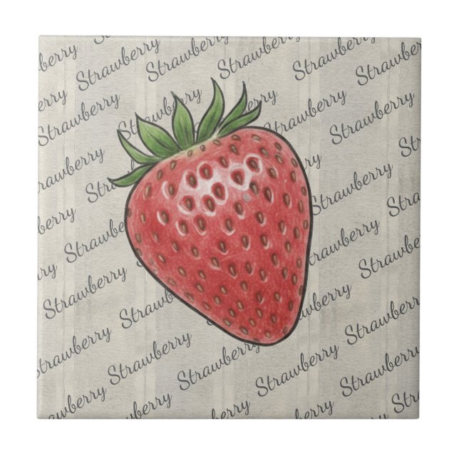 Stylish script text based background Strawberry Tile (Front)