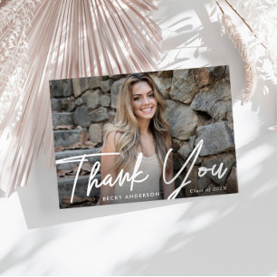 stylish script thank you graduation postcard