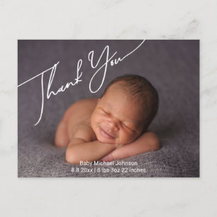 stylish script thank you newborn photo birth  announcement postcard