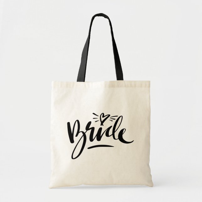 Stylish script typography wedding bride tote bags (Front)