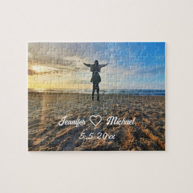 stylish script, valentines couple photo romantic jigsaw puzzle (Horizontal)