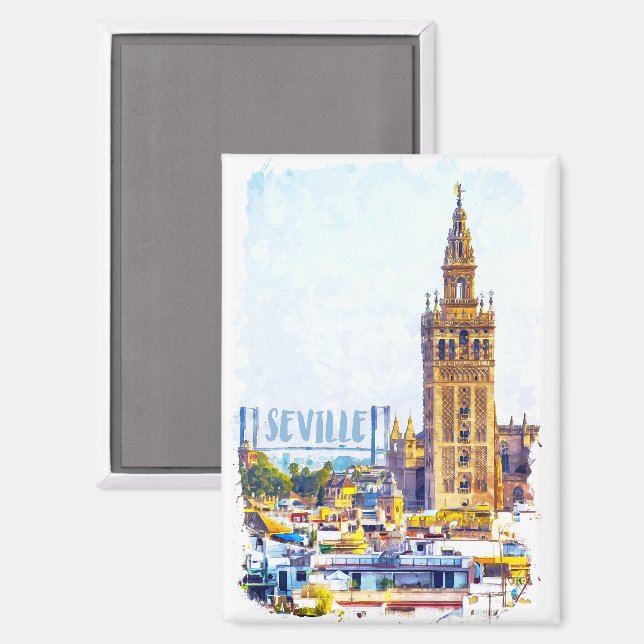 Stylish Seville Spain Cathedral Watercolor Magnet (Front/Back)