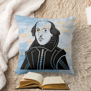 Stylish Shakespeare Blue White Gold Watercolor  Throw Pillow