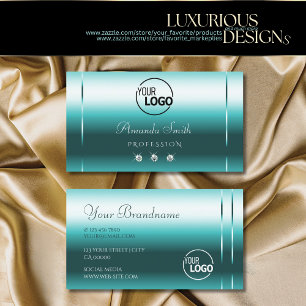 Stylish Shimmery Teal Sparkling Diamonds add Logo Business Card