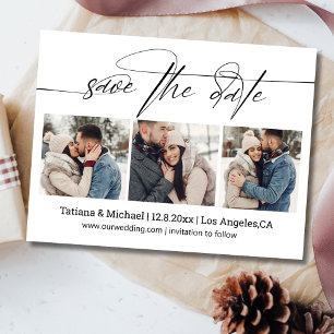 stylish signature script 3 photos save the date postcard