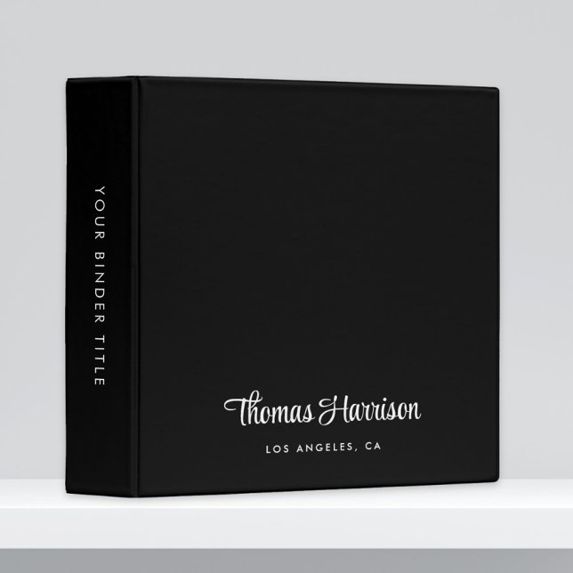 Stylish Signature Script Monogram Black Binder (Empower your name in our signature script as your logo and brand identity)