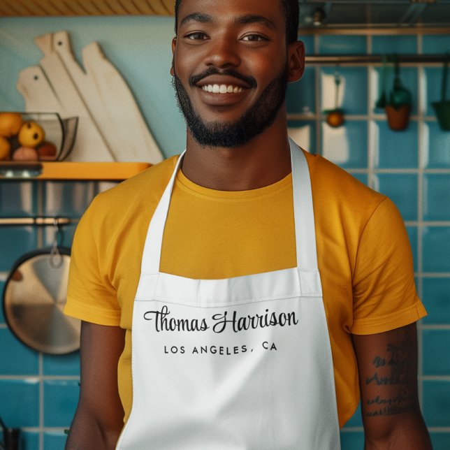Stylish Signature Script Monogram White Apron (Empower your name in our signature script as your logo and brand identity)