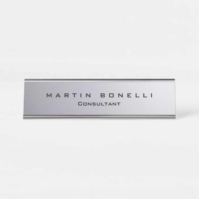 Stylish Silver Background Plain Customizable Desk Name Plate (Front)