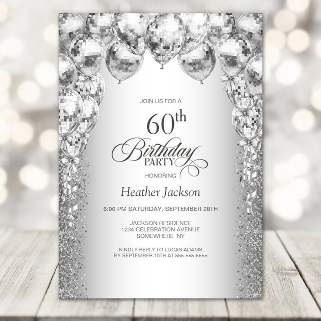 Stylish Silver Balloons 60th Birthday Party Invitation (Creator Uploaded)