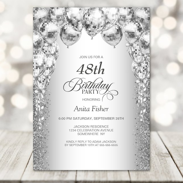 Stylish Silver Balloons Any Age Birthday Party Invitation (Creator Uploaded)