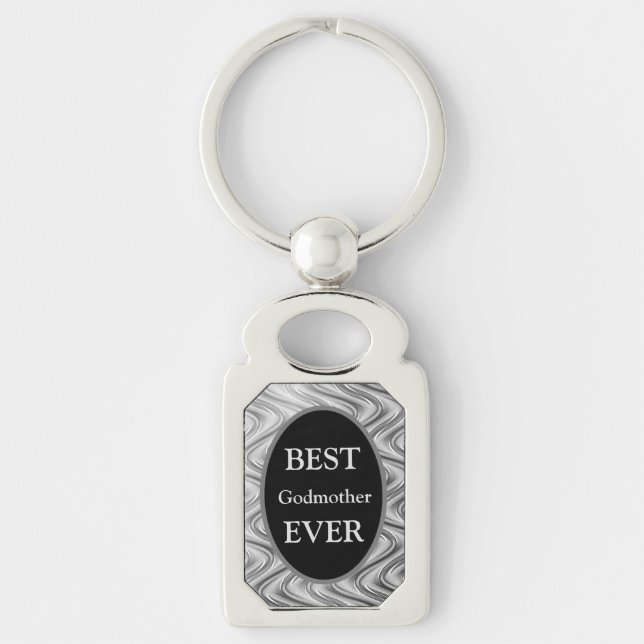 Stylish Silver Best Godmother Ever design Keychain (Front)