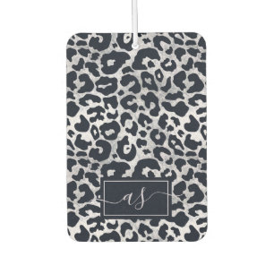 Stylish Silver Black Leopard Print Monogrammed Air Freshener