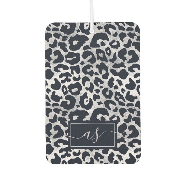 Stylish Silver Black Leopard Print Monogrammed Air Freshener (Front)