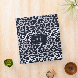 Stylish Silver Black Leopard Print Monogrammed Binder