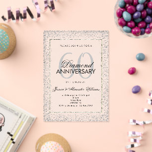 Stylish Silver Confetti 60th Diamond Wedding Acrylic Invitations