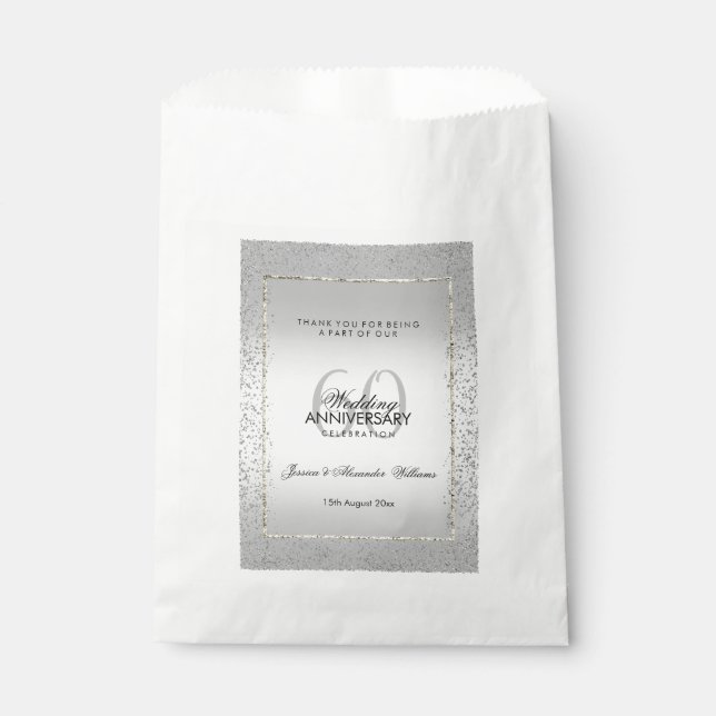Stylish Silver Confetti 60th Diamond Wedding Favour Bag (Front)