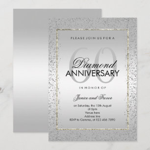 Stylish Silver Confetti 60th Diamond Wedding Invitation