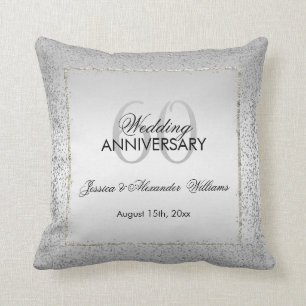 Stylish Silver Confetti 60th Diamond Wedding Throw Pillow