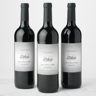 Stylish Silver Confetti 60th Diamond Wedding Wine Label