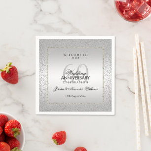 Stylish Silver Confetti 60th Wedding Napkin