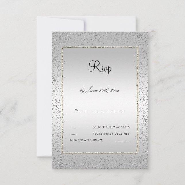 Stylish Silver Confetti 60th Wedding RSVP Card (Front)