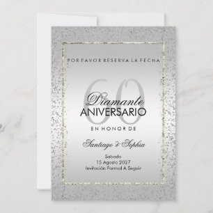 Stylish Silver Confetti 60th Wedding Save The Date