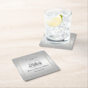 Stylish Silver Confetti 60th Wedding Square Paper Coaster