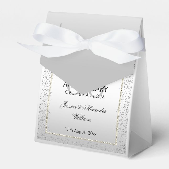 Stylish Silver Confetti 60th Wedding Thank You Favor Box (Front Side)