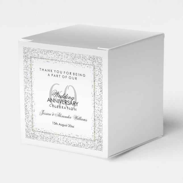 Stylish Silver Confetti 60th Wedding Thank You Favor Box (Front Side)